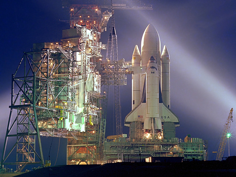 Shuttle Pad at Night, STS-1, March 5, 1981
